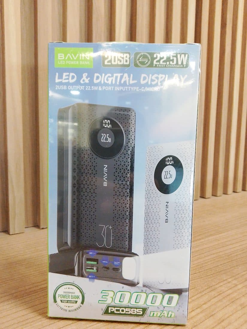 Bavin 30000mAh Power Bank with LED Light & Digital Display