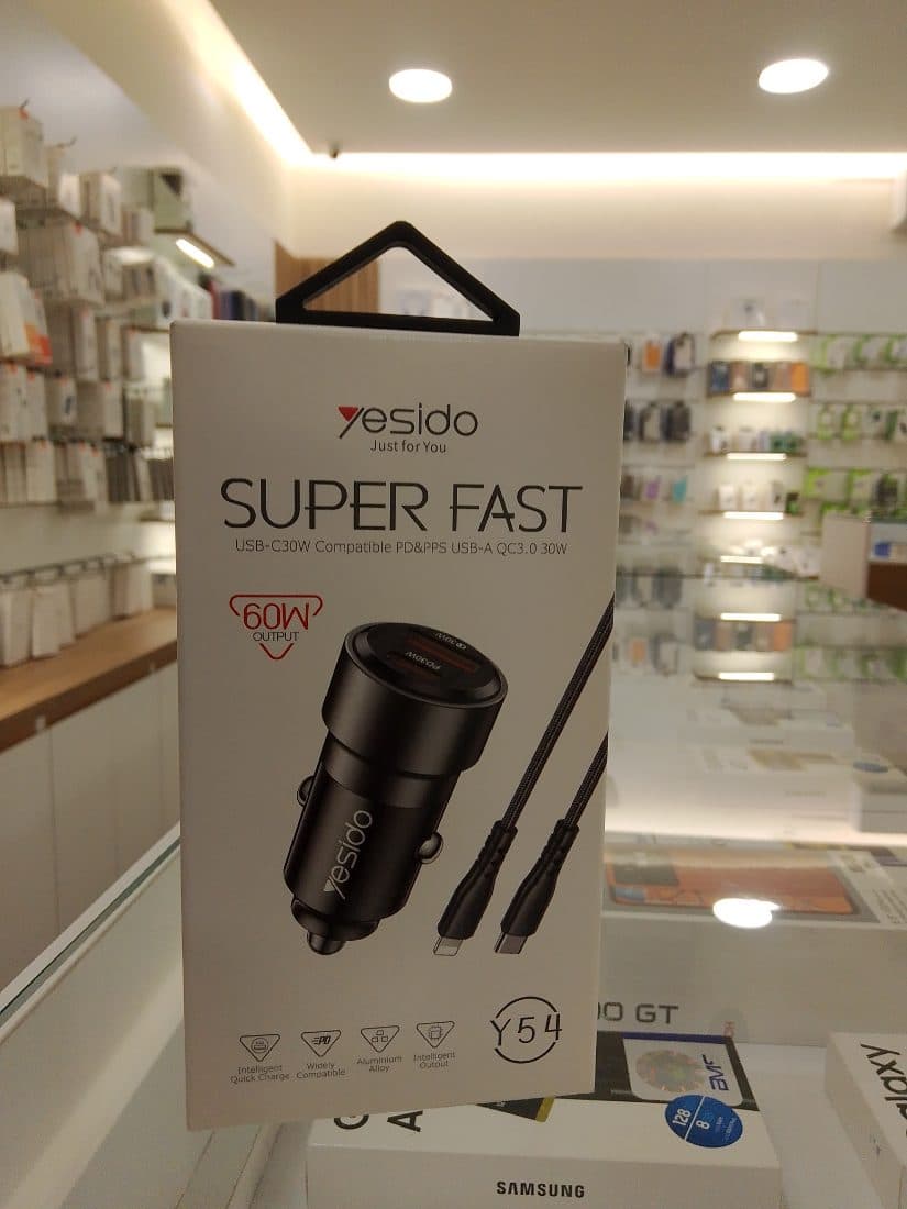 Yesido Y54 60W Super Fast Car Charger with Type-C to Lightning Cable